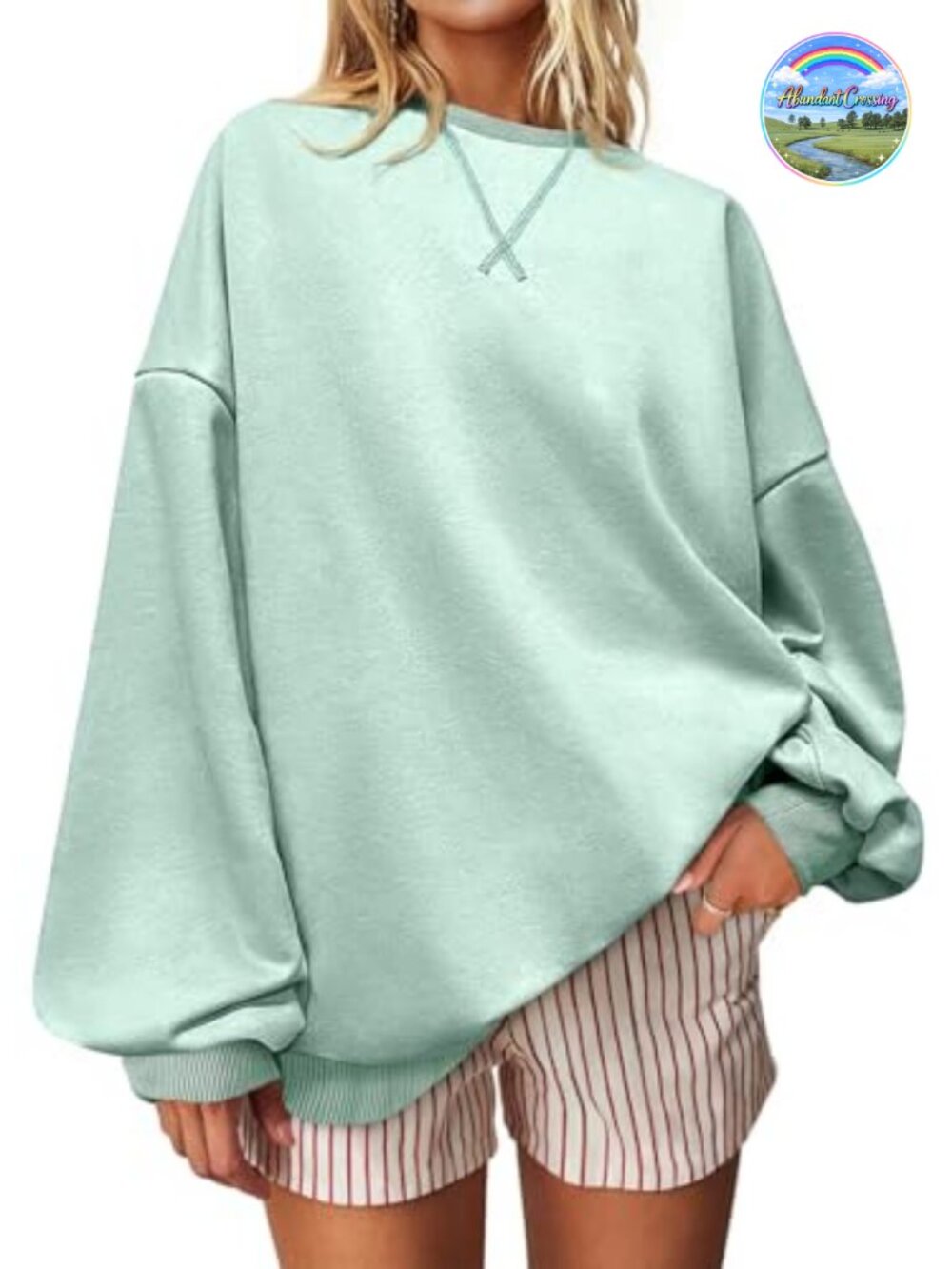Oversized Striped Crewneck Sweatshirt Long Sleeve Pullover Casual